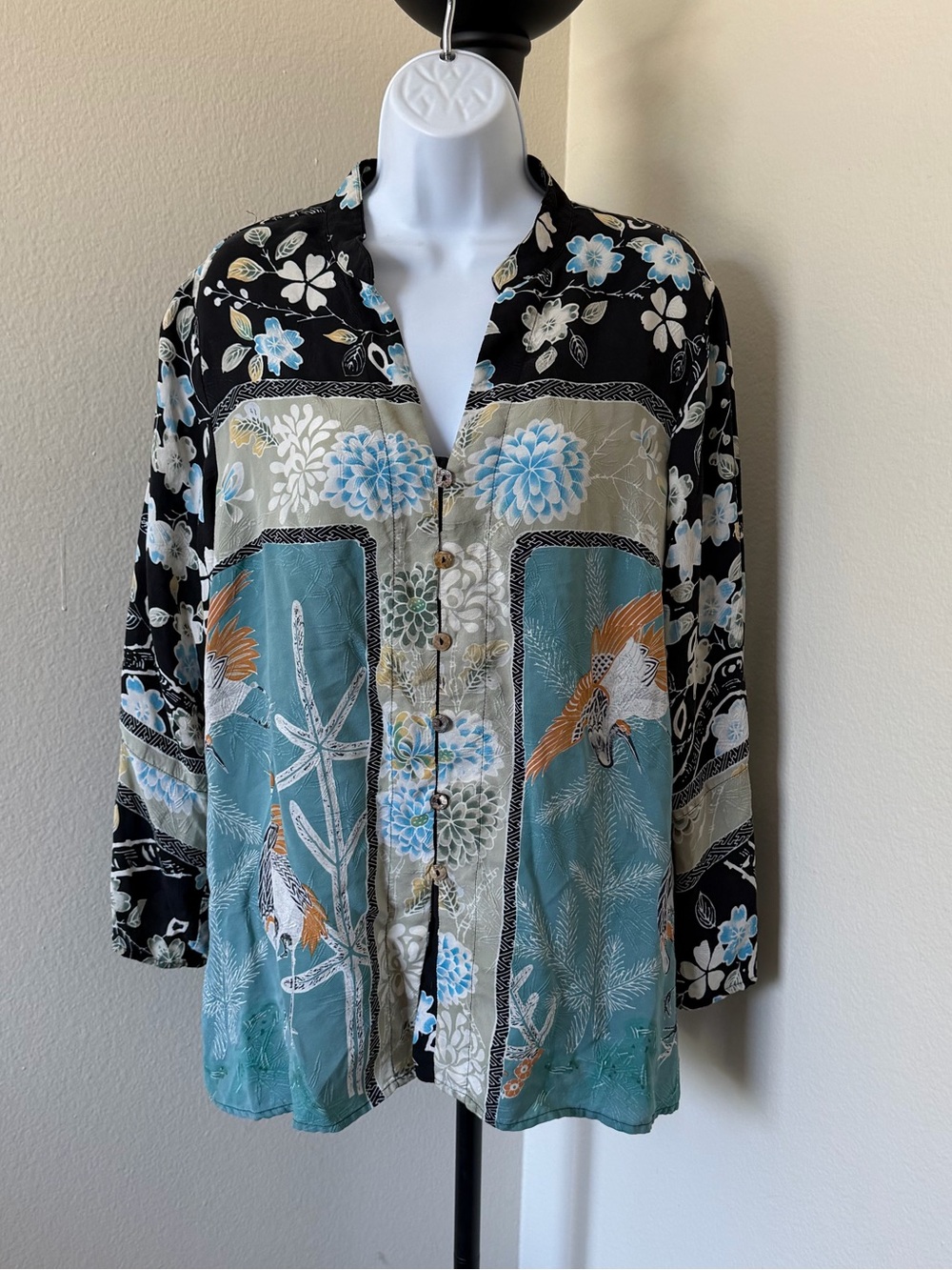 Citron Floral & Teal Patterned Button-Front Jacket